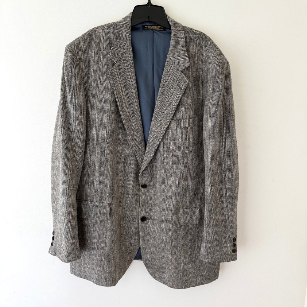 Brooks Brothers USA Herringbone Blazer 46L Wool Silk Linen Mens Ivy League